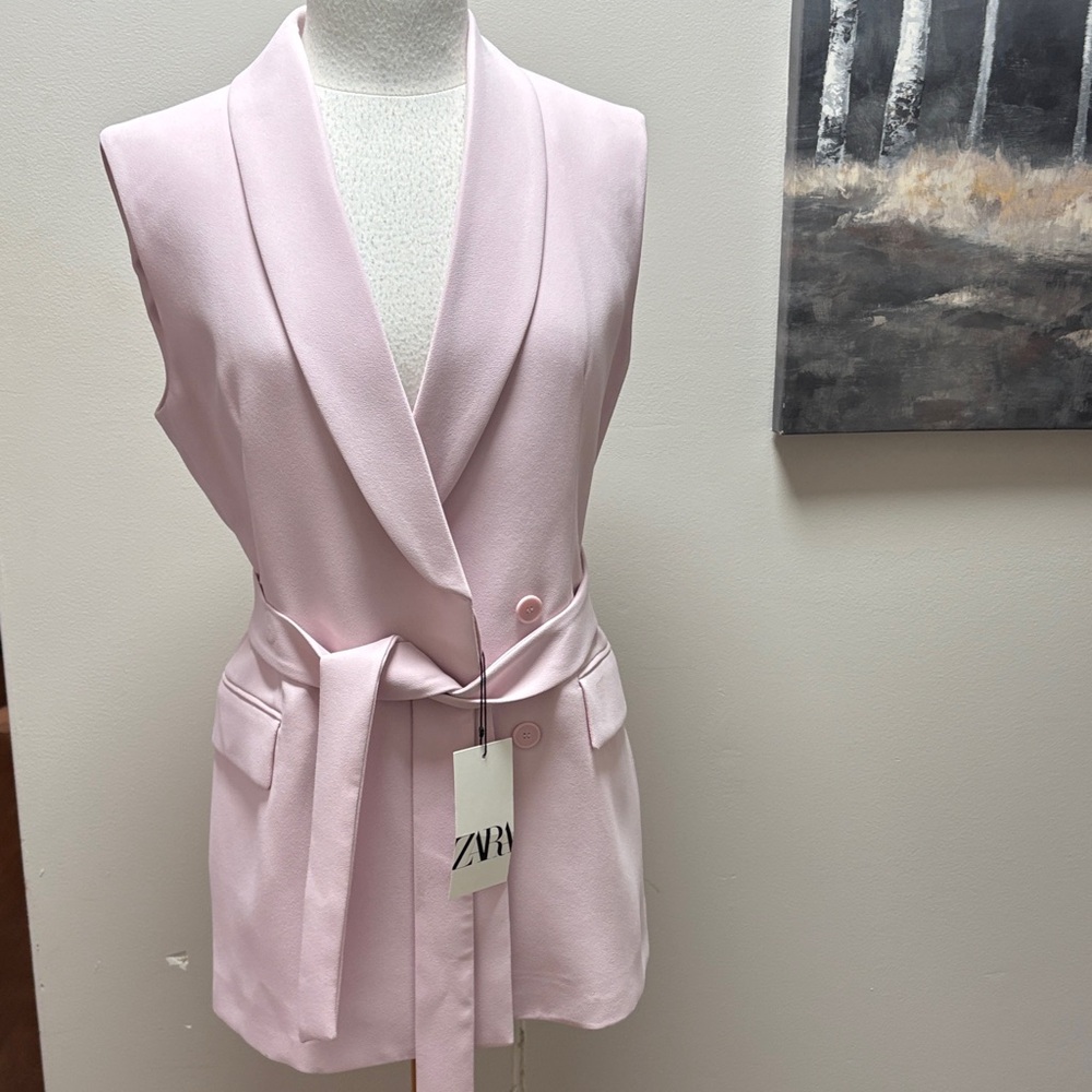NWT Zara Light Pink Belted Vest blazer